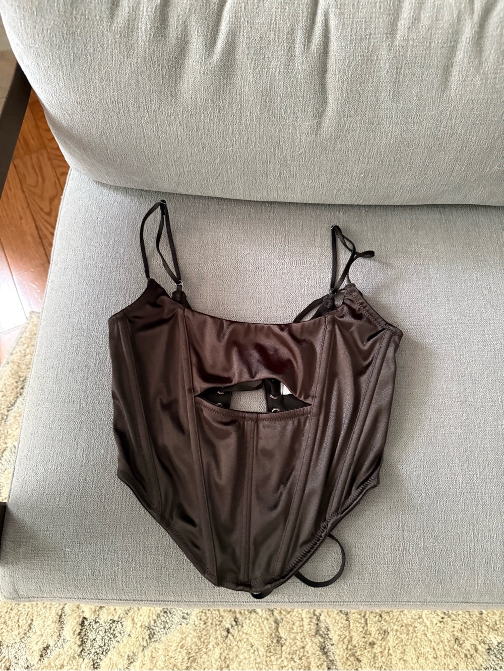 Urban Outfitters Black Satin-Look Corset Tank